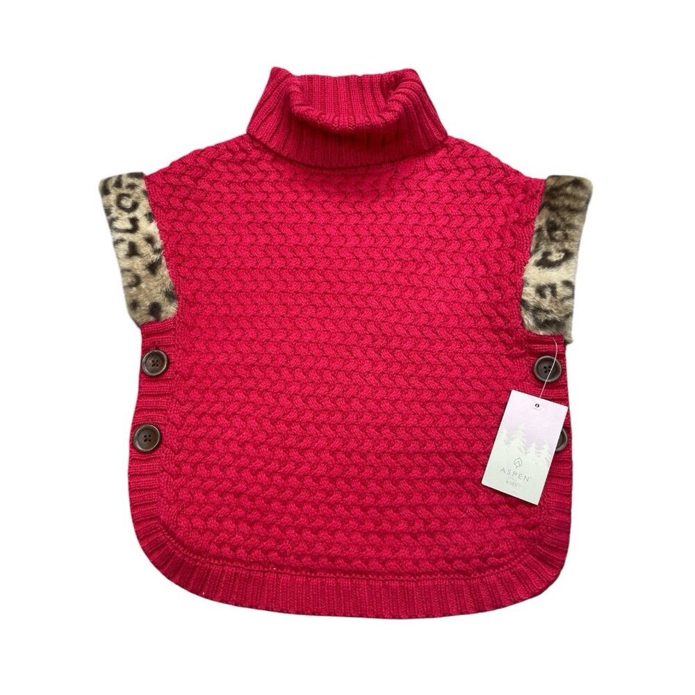 Aspen Girls Kids Red Poncho Turtleneck Toddler Size 4T Warm Kids Fall Sweater